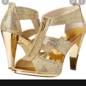 Michael Kors sparkly Size 8 GOLD GLITTER zippered Berkley Strap Sandals